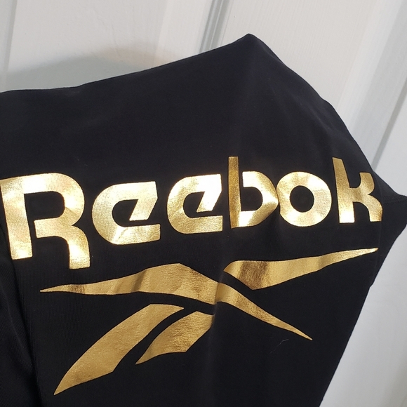 Reebok Women's Black Leggings with Metallic Gold Logo, Size Large - Picture 8 of 11